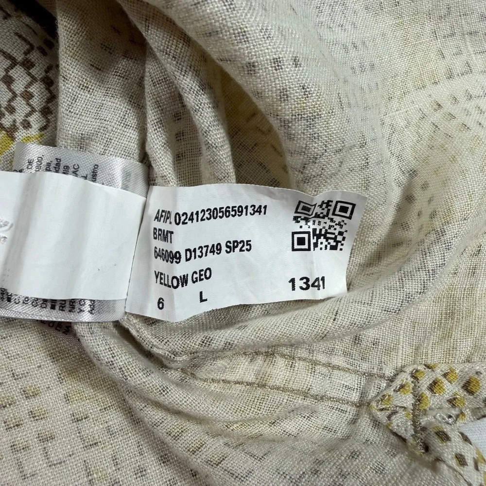 Banana Republic Shirt Mens L Yellow Geometric 100% Linen Short Sleeve Casual EUC